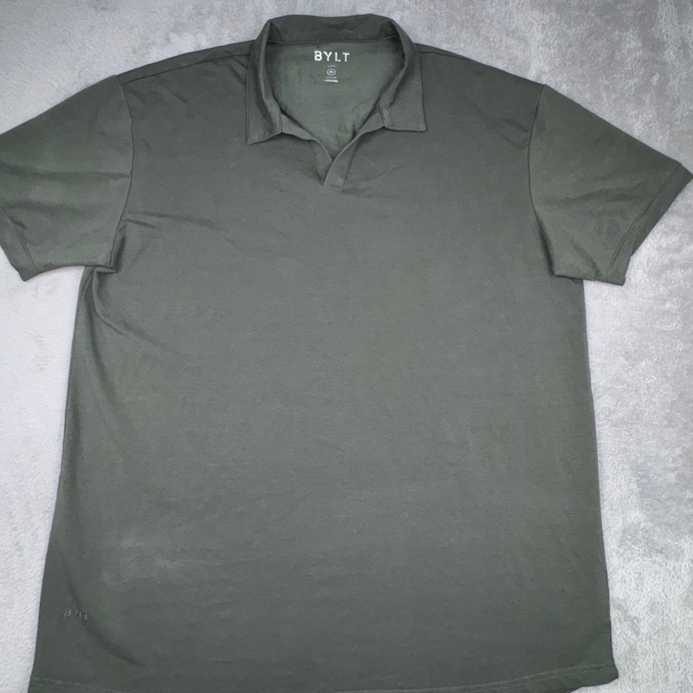 BYLT Lux Polo Shirt Mens 3XL Olive Green Excellent Split V-Neck Short Sleeve - Picture 2 of 10